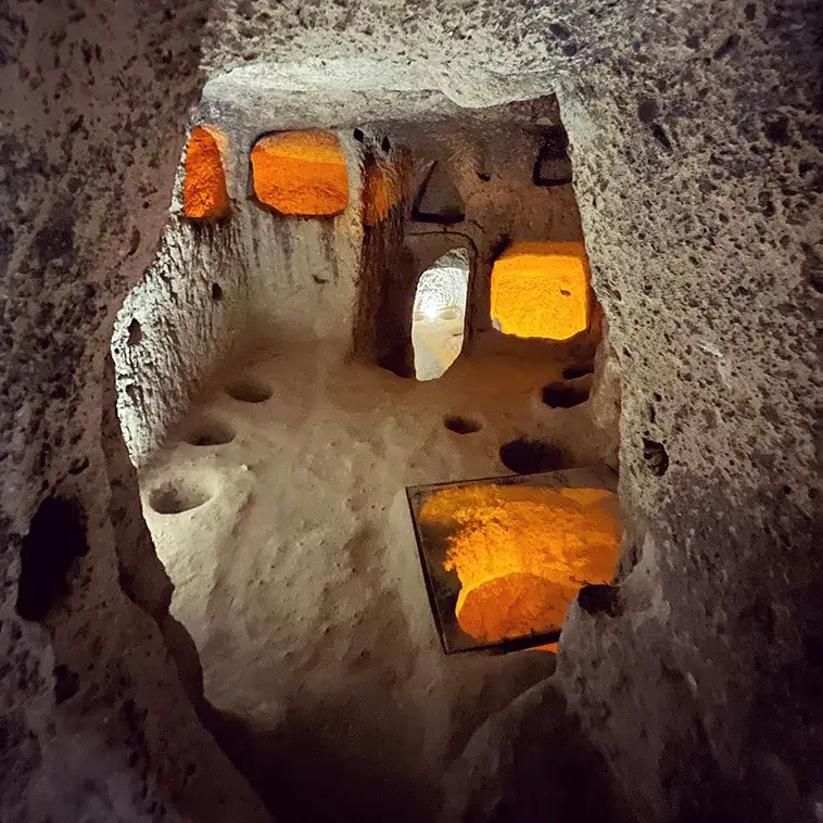 Explore the mysteries of Derinkuyu, the largest underground city housing 20,000 people. Delve into its rich history and ingenious design. Unearth a hidden world beneath Cappadocia's enchanting landscape.