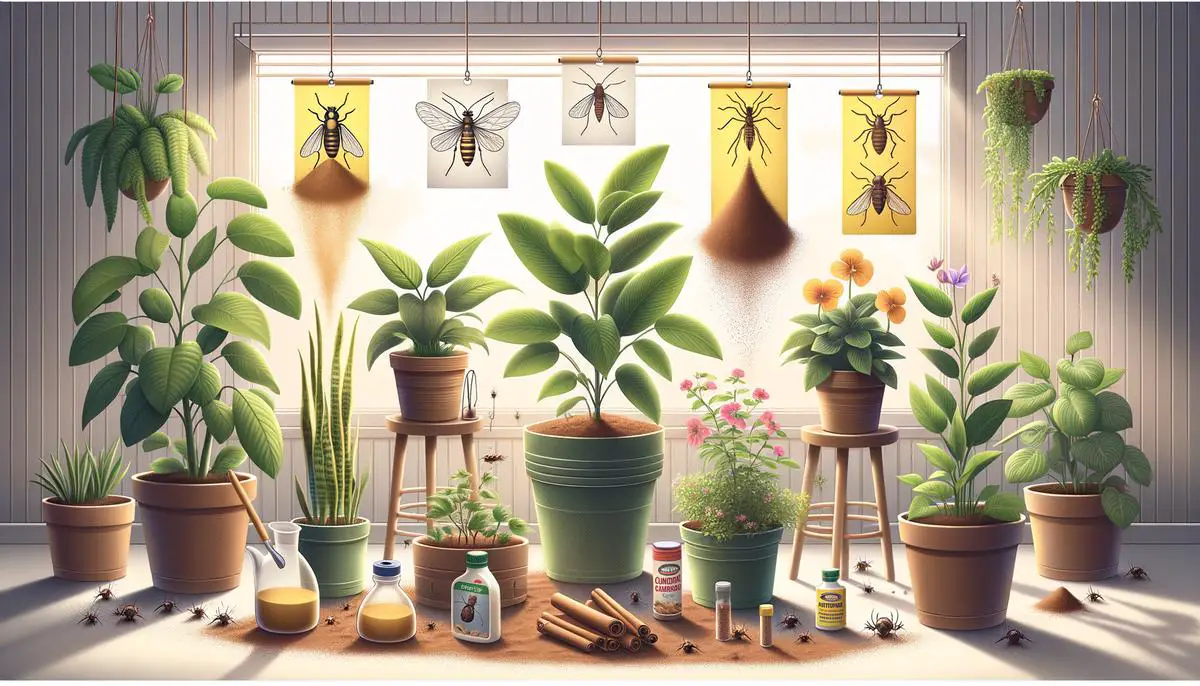 Image of various eco-friendly solutions for controlling gnats in indoor plants