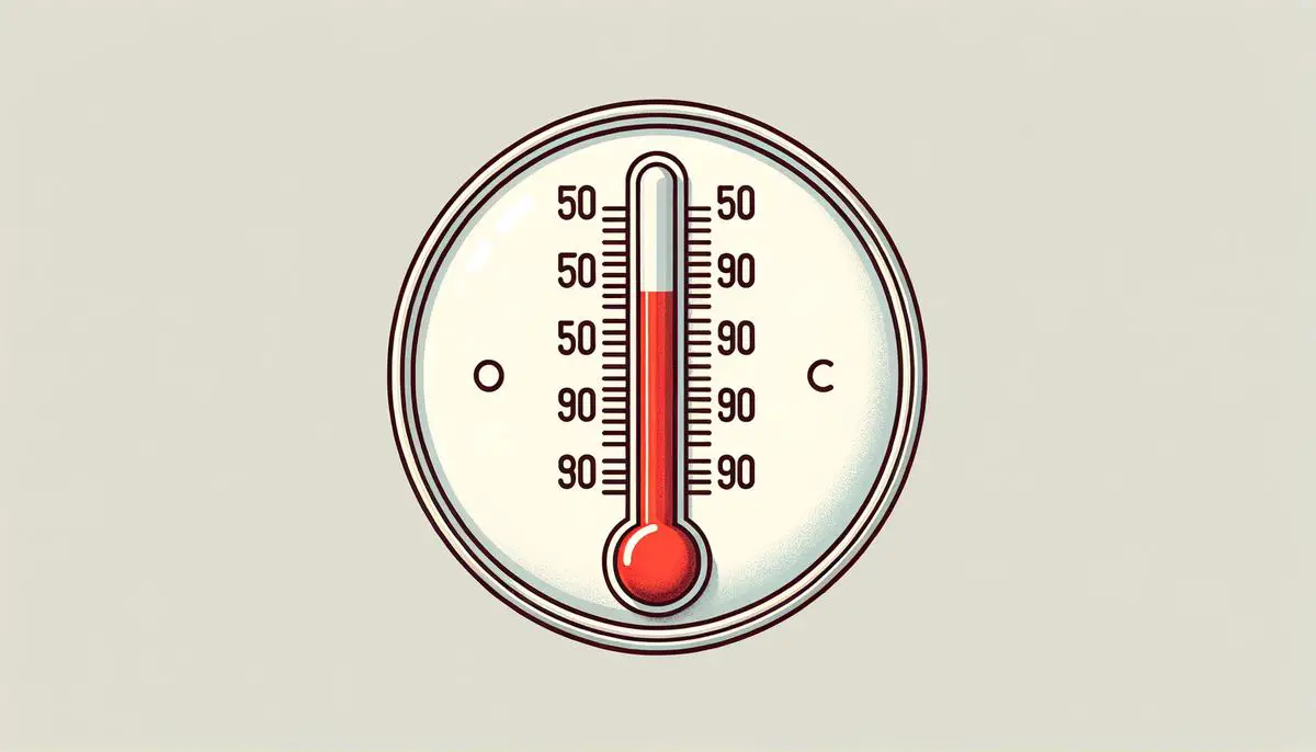 Illustration of a thermometer with temperature ranges 50°F to 90°F for outdoor painting
