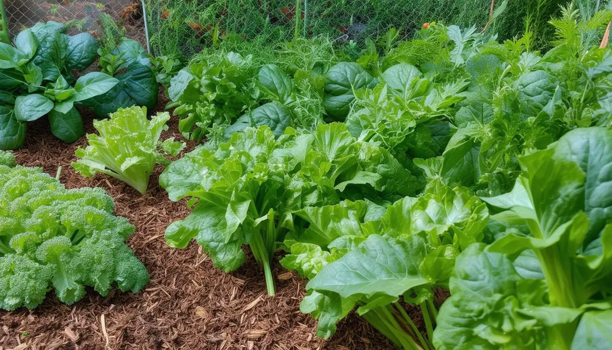 Lush, healthy vegetable plants growing in a garden bed that used cardboard as a weed control mulch