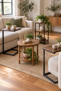 Compact side tables arranged in a bright small living room
