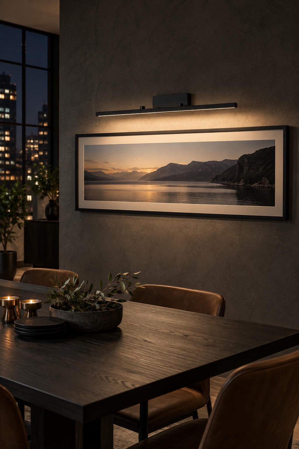 10 Rechargeable Picture Lights for Gallery Walls Without Hardwiring Long black cordless picture light above a panoramic photograph