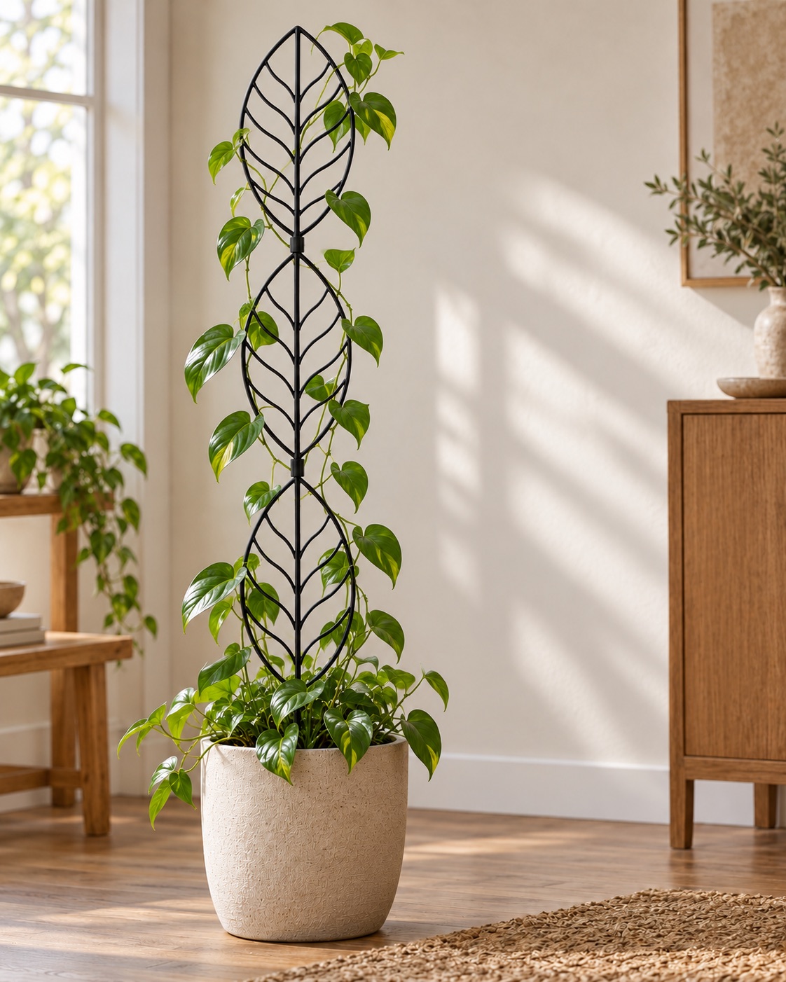 AI-generated visualization approximating three stacked Trlzey leaf trellis panels