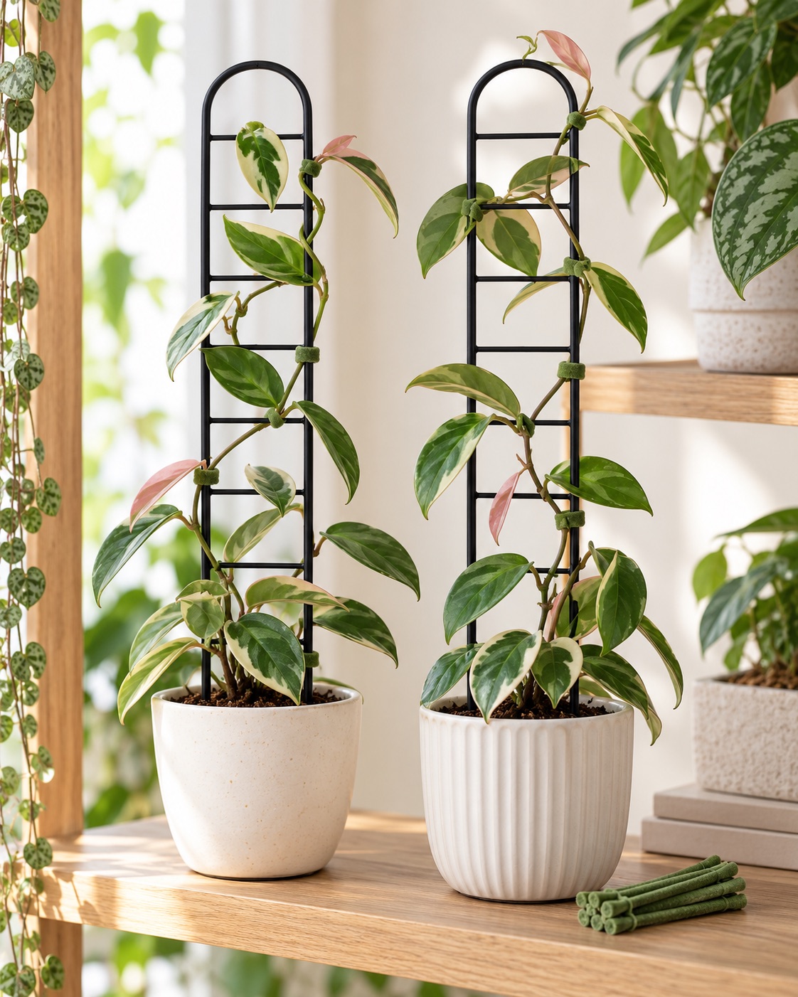 AI-generated visualization approximating two narrow black OYOEETD ladder trellises