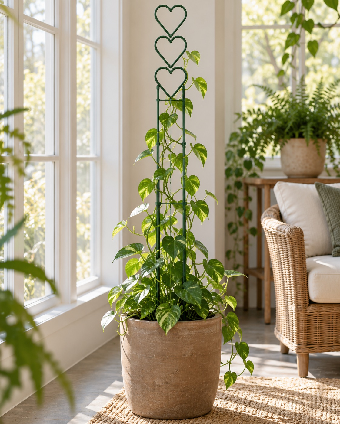 AI-generated visualization approximating the green Hensal triple-heart plant trellis