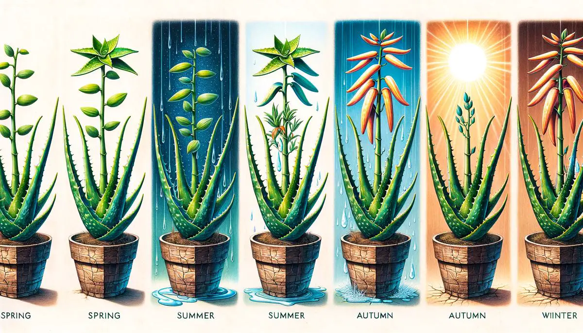 Aloe Vera plant in different seasons, showing growth and care