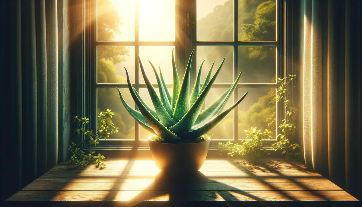 Aloe Vera plant sitting by a bright window, receiving the perfect amount of sunlight